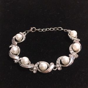 Jewelry - Simulated pearl and diamond silver bracelet Jewelry - Simulated pearl and diamond silver bracelet